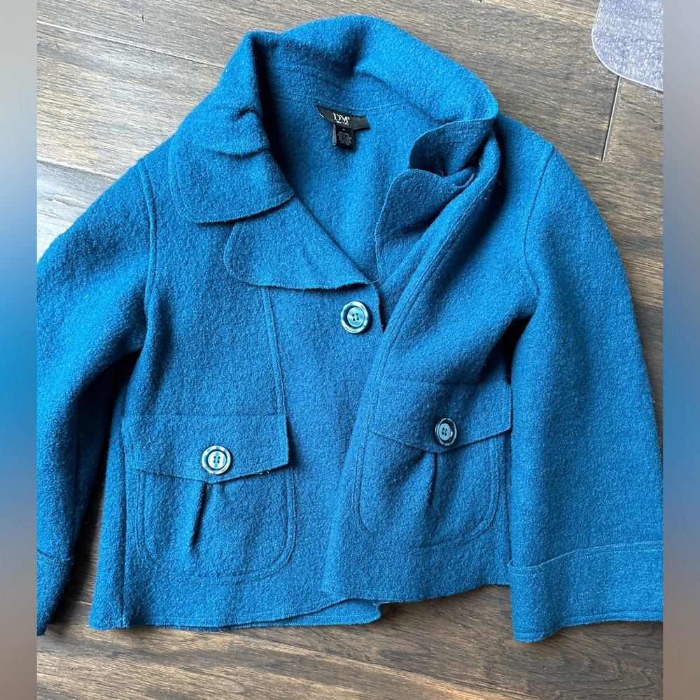 Boiled Wool Teal Sweater Jacket Medium